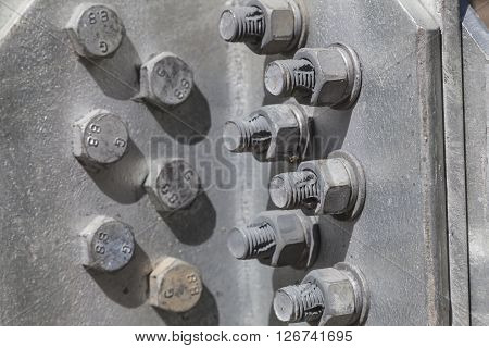 Nuts and bolts on a steel structure