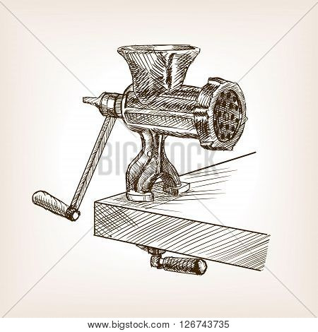 Meat Grinder Sketch Vector Photo Free Trial Stock Meat Grinder Sketch Style Vector Ilration Old Hand Drawn Engraving Imitation