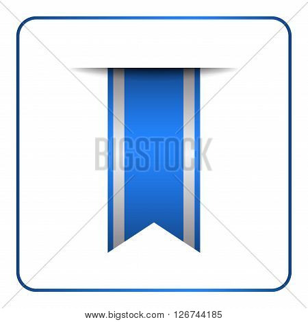 Blue bookmark banner. Vertical book mark isolated on white background. Color tag label. Flag symbol sign. Design element blank. Empty sticker for sale. Template icon decoration. Vector illustration