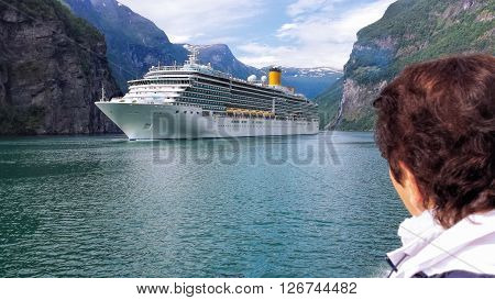 Famous Geiranger fjord with cruise in Norway