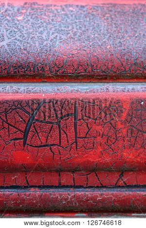 Cracked Red Paint On Grunge Metal Surface - Macro 14