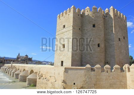 Calahorra tower, roman bridge and mosque in Cordoba- Spain
