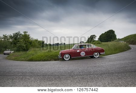 PESARO, ITALY - MAY 15: FIAT 1900 A berlina 1954 on an old racing car in rally Mille Miglia 2015 the famous italian historical race (1927-1957) on May 2015