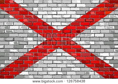 Flag of Alabama on a brick wall - Illustration, 
The flag of the state of Alabama on brick textured background, 
Alabama Flag painted on brick wall,
Alabama Flag in brick style