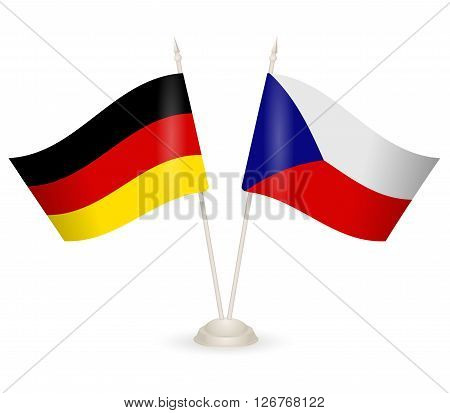 Table stand with flags of Germany and Czech Republic. Symbolizing the cooperation between the two countries.