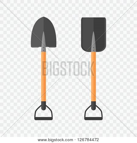 Shovel isolated on checked background. Vector illustration. Flat design