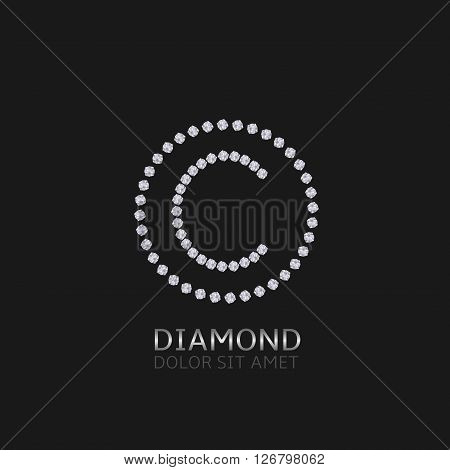 C Letter with diamonds. Expensive, presious symbol. Luxury logo