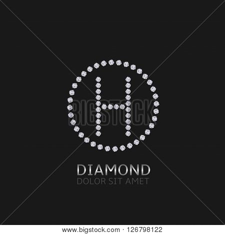 H Letter with diamonds. Expensive, presious symbol. Luxury logo