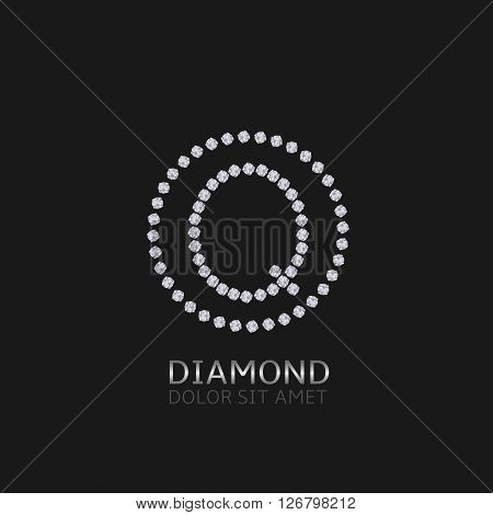Q Letter with diamonds. Expensive, presious symbol. Luxury logo