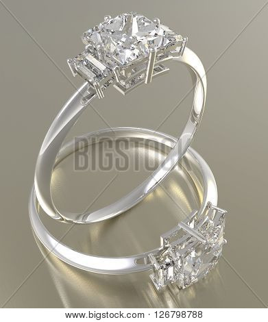 Golden wedding rings with diamonds.. Fashion jewelry. 3d digitally rendered illustration