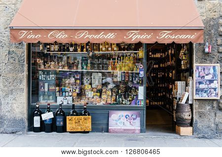 FLORENCE ITALY JANUARY 23: Wine bottles display in local Wine shop (Vinotheque) on 23 January 2016 in Florence Italy