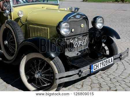 US car Ford Model A Roadster is exposed to retro parade in the town of Sliven, Bulgaria, April 16.2016
