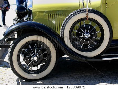 US car Ford Model A Roadster is exposed to retro parade in the town of Sliven, Bulgaria, April 16.2016