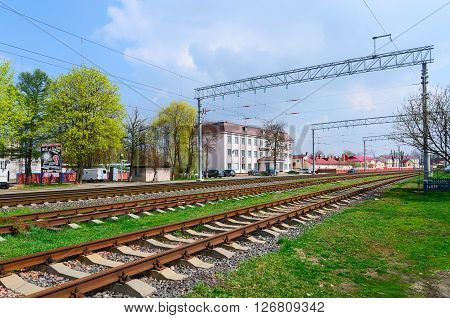 GOMEL BELARUS - APRIL 14 2016: Building of Gomel distance path on the street Shosseynaya Gomel Belarus