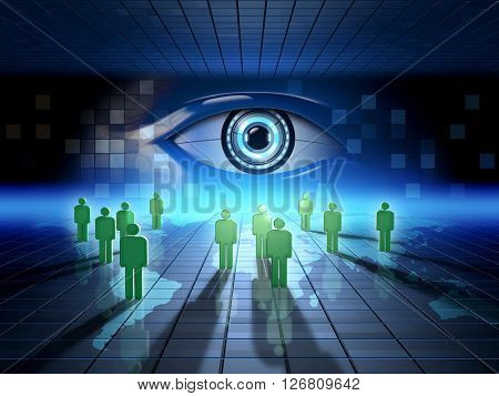 Monitoring people's online activity. Digital illustration.
