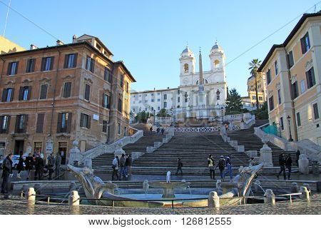 Rome, Italy - December 20, 2012:  The Piazza Di Spagna And The Spanish Steps In Rome, Italy. The Spa