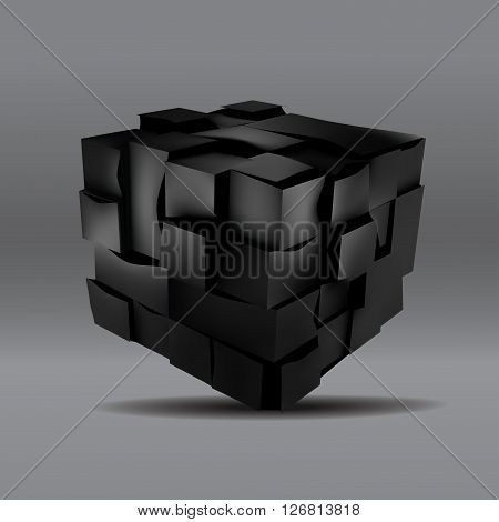 vector illustration of 3d black cube. Abstract background for your design