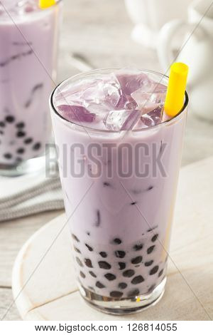 Homemade Taro Milk Bubble Tea With Tapioca