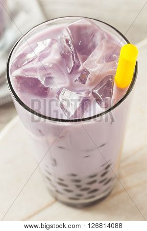 Homemade Taro Milk Bubble Tea With Tapioca
