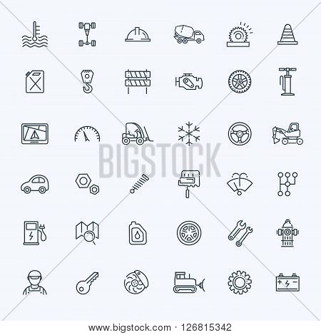 Car parts line icons set. Auto service repair symbol