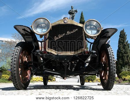 The French De Dion Bouton car is exposed to retro parade in the town of Sliven, Bulgaria, April 16.2016