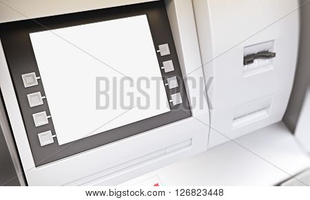 Closeup of blank ATM machine display. Mock up 3D Rendering