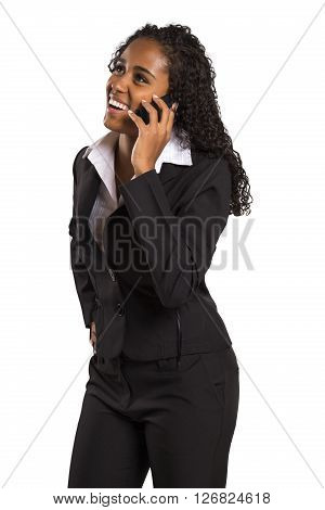 Pretty African American Business Woman Talking On Her Mobile Phone.