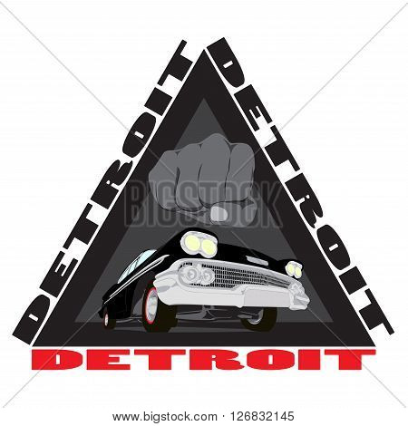 Vintage cars cartoon sketch print Detroit city illustration