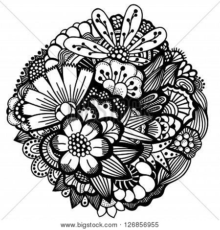 Set of Spring flowers. Spring flowers hand drawn picture in a circle . Spring flowers art . Spring flowers vector. Spring flowers ornament round.