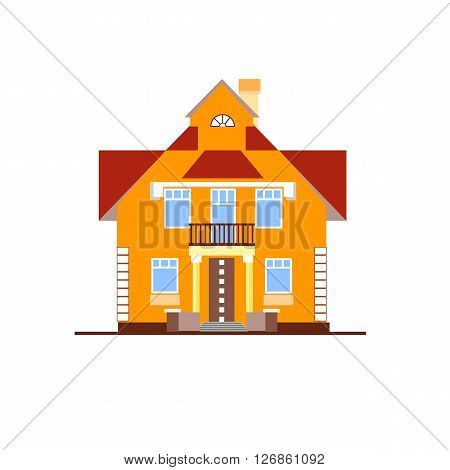 The little orange house on white background in flat style