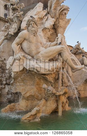 Bernini's Fountain of the Four Rivers - Fontana dei Quattro Fiumi, Piazza Navona, Rome, Italy