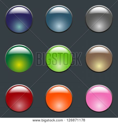 Bright colored round buttons with glass effect for the websites