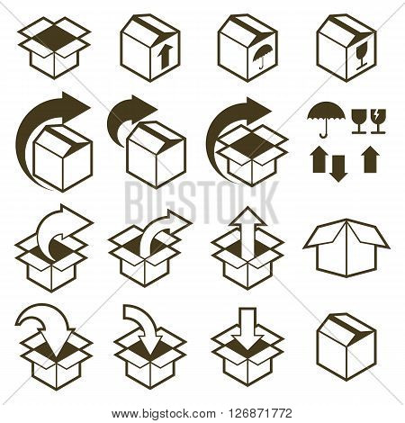 Packaging boxes icons isolated on white background vector set pack simplistic symbols vector collections.