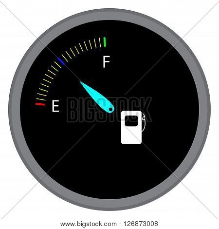 Indicator fuel device. Index and pointer arrow and car indicator measure fuel and power level dashboard. Vector flat design illustration
