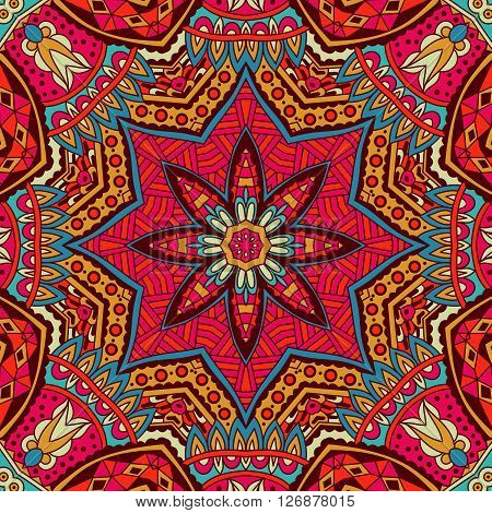 Tribal art bohemia seamless pattern. Ethnic geometric print. Colorful repeating background texture. Fabric, cloth design wrapping