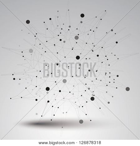 Geometric Abstract 3D Complicated Lattice Object, Single Color Asymmetric Element With Wireframe Str