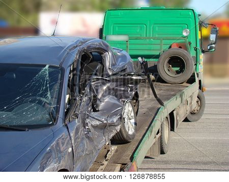car after the accidentthe damaged car after the collision.