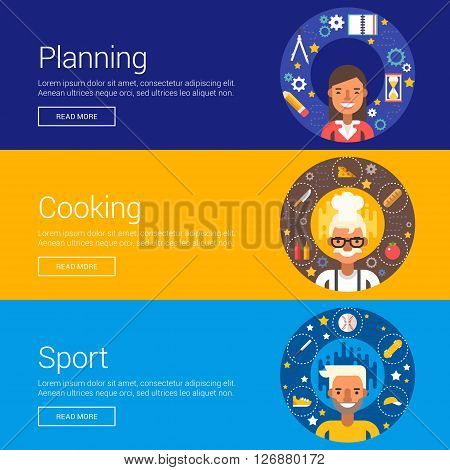 Planning. Cooking. Sport. Flat Design Vector Illustration Concepts for Web Banners and Promotional Materials