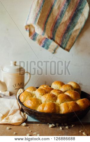 garlic bread rolls with garlic. Bread bun with garlic. lush homemade buns with garlic
