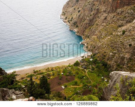 The beach of Butterfly valley. Faralya Turkey.