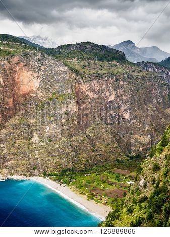 Butterfly valley and the mountain behind it. Faralya Turkey.