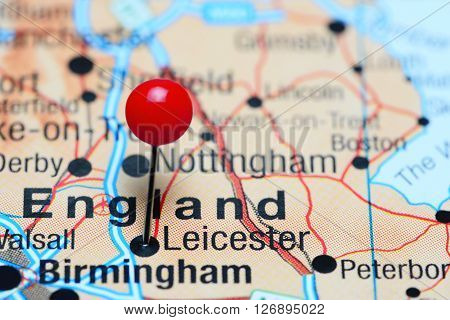 Leicester pinned on a map of UK