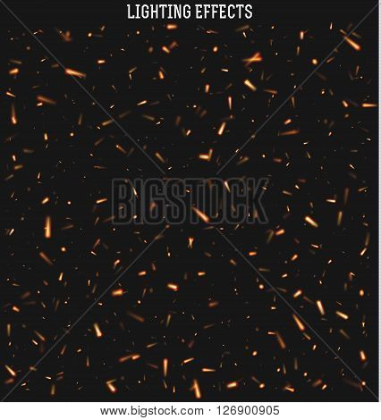 Sparks isolated realistic lighting with transparency for design.Sparks realistic effect.  Sparks from the fire.  Magic and bright lighting effects. Natural effects Fire spark effect.