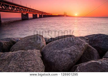 Oresundsbron under a beautiful sunset in Sweden
** Note: Shallow depth of field