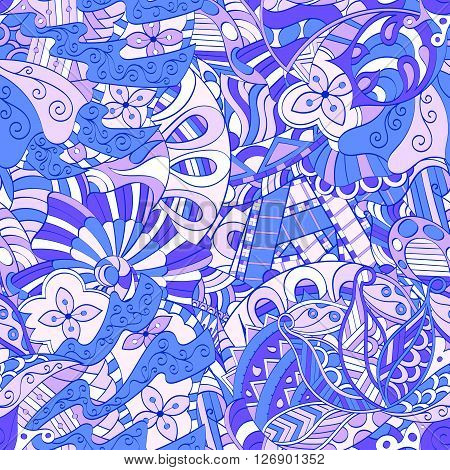 Tracery Seamless Calming Pattern. Mehendi Design. Ethnic Colorful Harmonious Doodle Texture. Indiffe