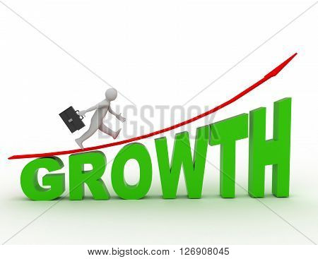 3d man run on word Growth. success concept