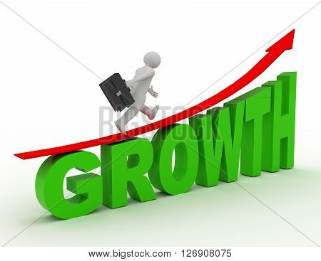 3d man run on word Growth. success concept