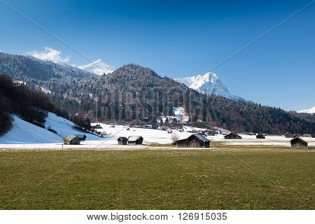View over Alps from Loisach Valley, Garmisch-Partenkirchen, Germany