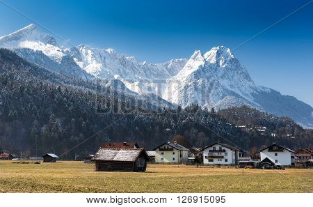 View over Alps from Loisach Valley, Garmisch-Partenkirchen, Germany