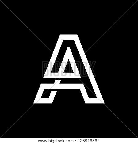 Capital letter A. From the white interwoven strips on a black background. Template for emblem, logos and monograms.